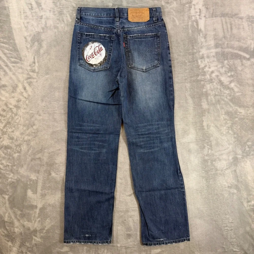 Vintage Levi's 501 Loose Straight Jeans Men's Size 30x30 Blue Coca Cola Patch